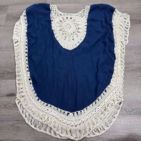 Paradise USA Crochet Top Boho Bohemian Blue & Cream Pool Vacation Flowy - Picture 5 of 8